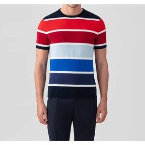 NEW RON DORFF knitted t-shirt with big stripes in deep blue